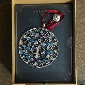 NIB Monet Christmas Gorgeous Silver Ornament with Vibrant Gems